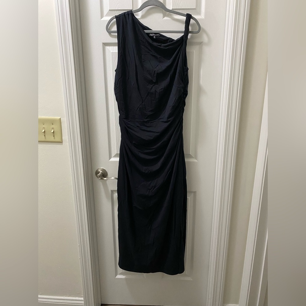 Abercrombie & Fitch Black Draped Midi Dress